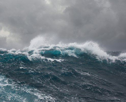 Side view of a sea wave during a storm in the Atlantic Ocean